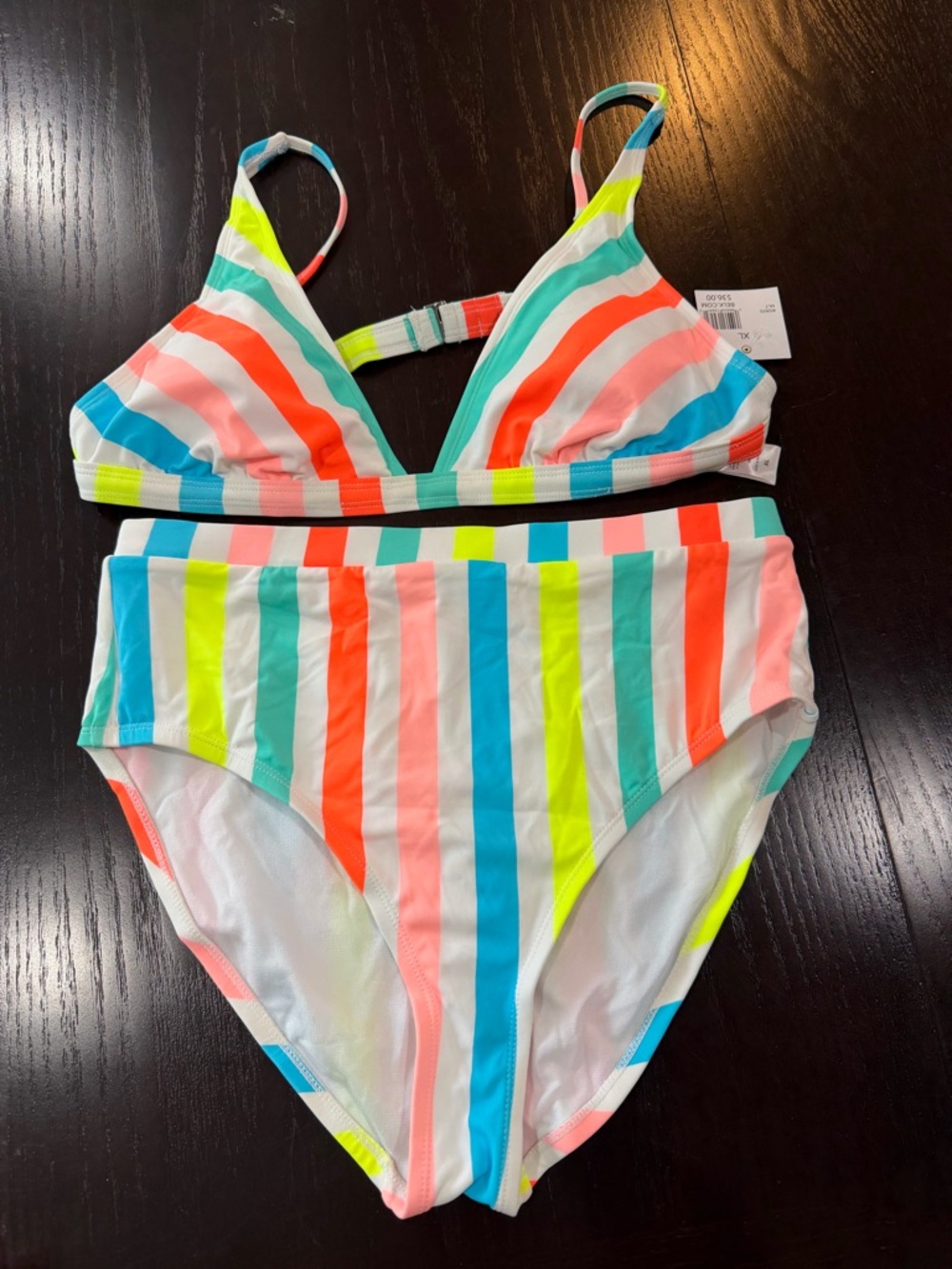 Cabana by Crown & ivy Multicolor Stripe Bikini Set - Neon Coral, Aqua & Yellow